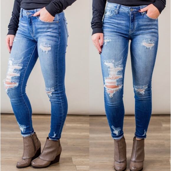 KanCan Denim - NWT KanCan 13/30 Karen-Lily Dark Wash Blue KC8320D Distressed Ankle Skinny Jean